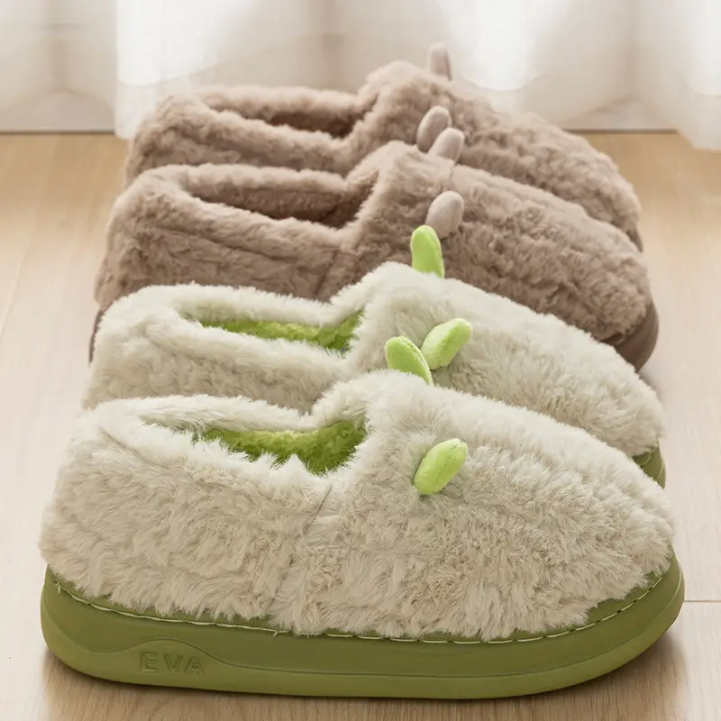 New Autumn and Winter Imitation Rabbit Fur Cotton Slippers Home Indoor Warm Thick Bottom Couple's Shit Slippers Men's Bag Heel - Image 9