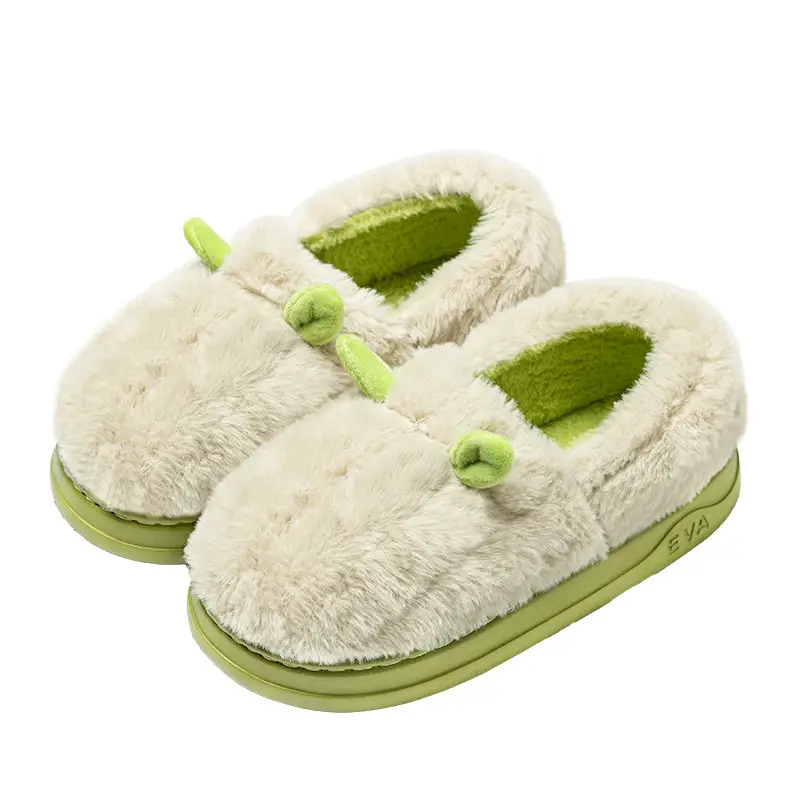 New Autumn and Winter Imitation Rabbit Fur Cotton Slippers Home Indoor Warm Thick Bottom Couple's Shit Slippers Men's Bag Heel - Image 10