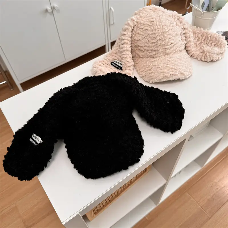 Black Faux Fur Baseball Cap for Girls Winter - Image 9