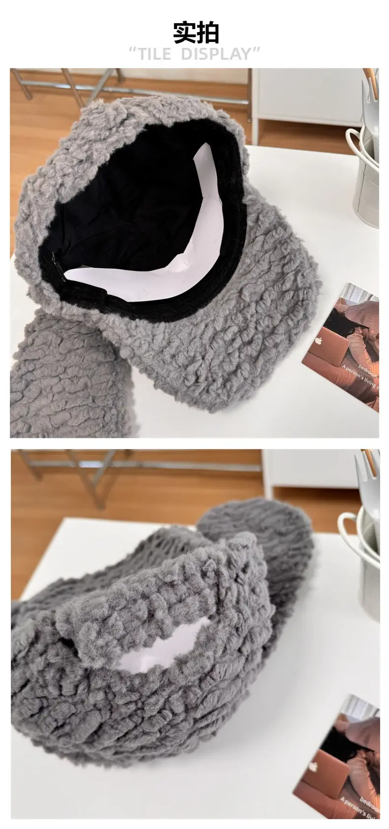 Black Faux Fur Baseball Cap for Girls Winter — feature 6