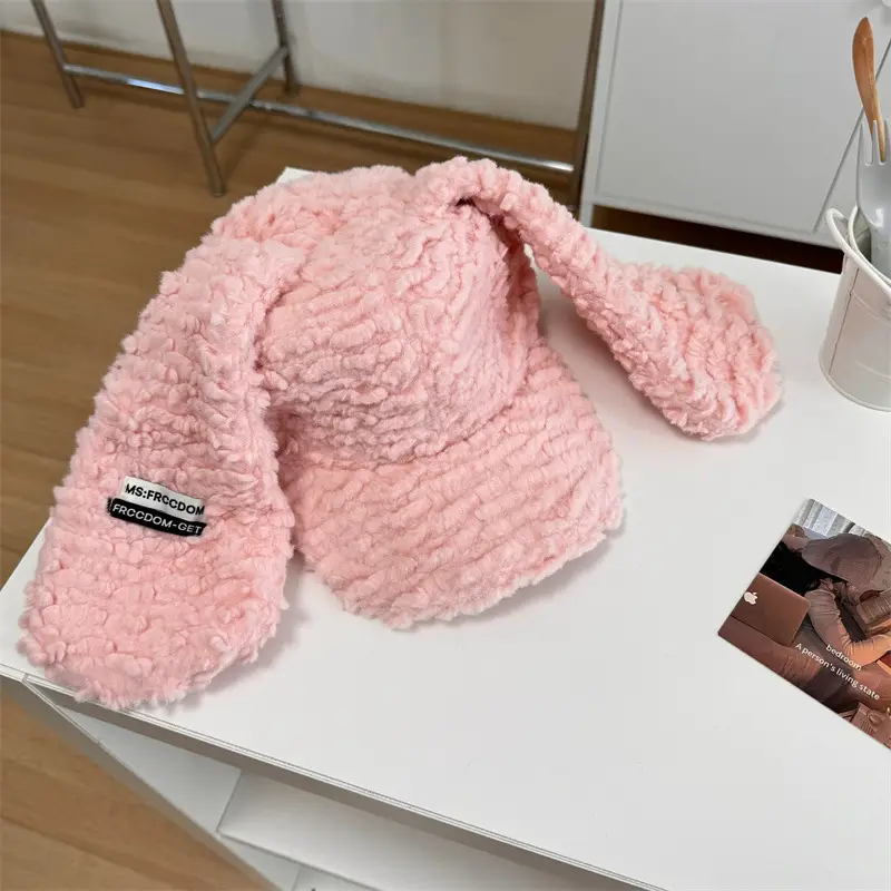 Black Faux Fur Baseball Cap for Girls Winter - Image 2