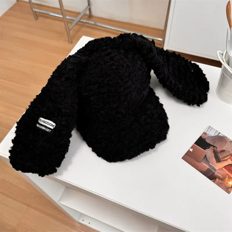 Black Faux Fur Baseball Cap for Girls Winter - Image 3