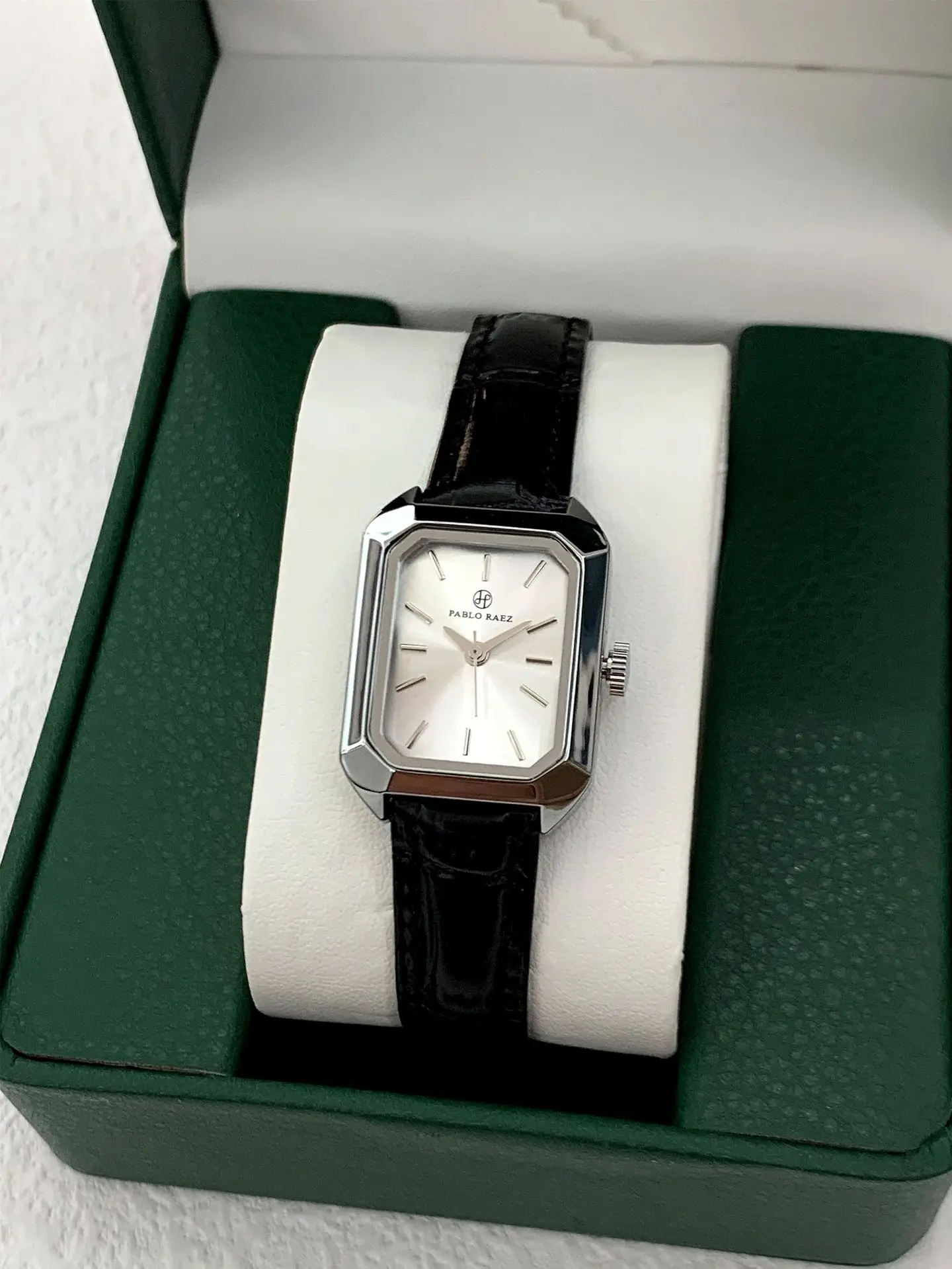 Women's Black Leather Strap Gold Plated Square Watch — feature 23