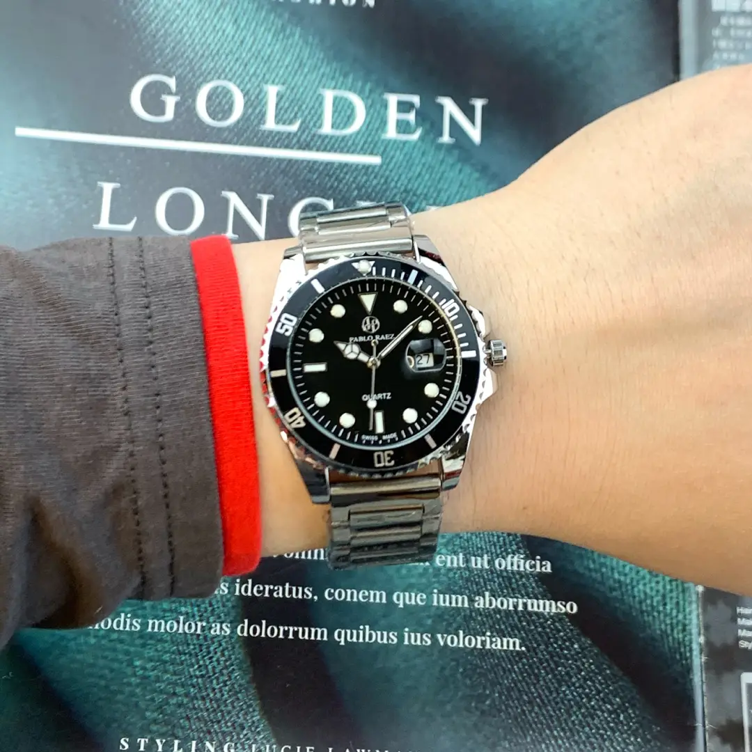 Men's Black Green Quartz Watch with Butterfly Buckle - Image 2