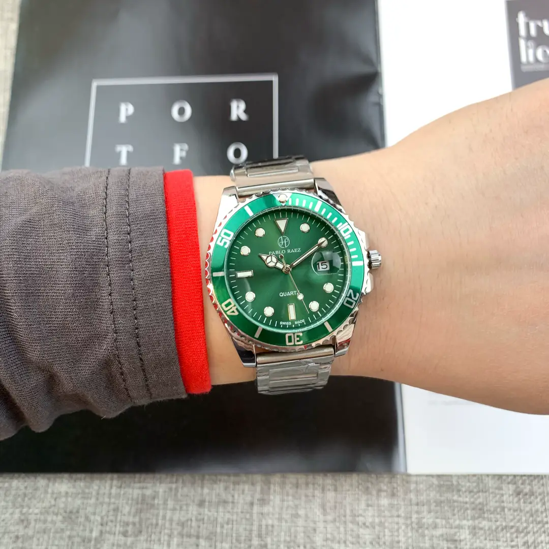 Men's Black Green Quartz Watch with Butterfly Buckle — feature 11