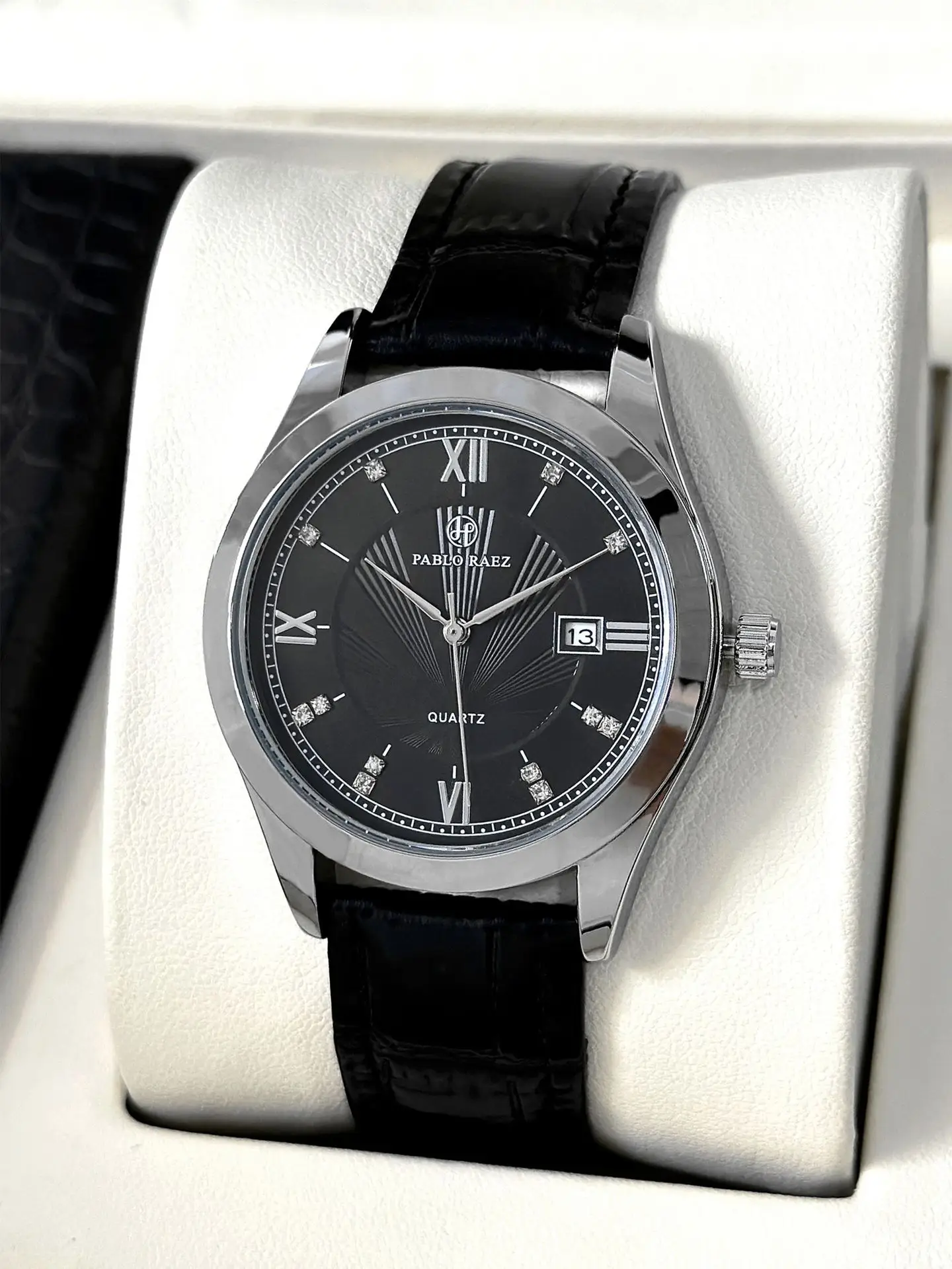 Pablo Raez Men's Quartz Watch Black Leather Band — feature 16