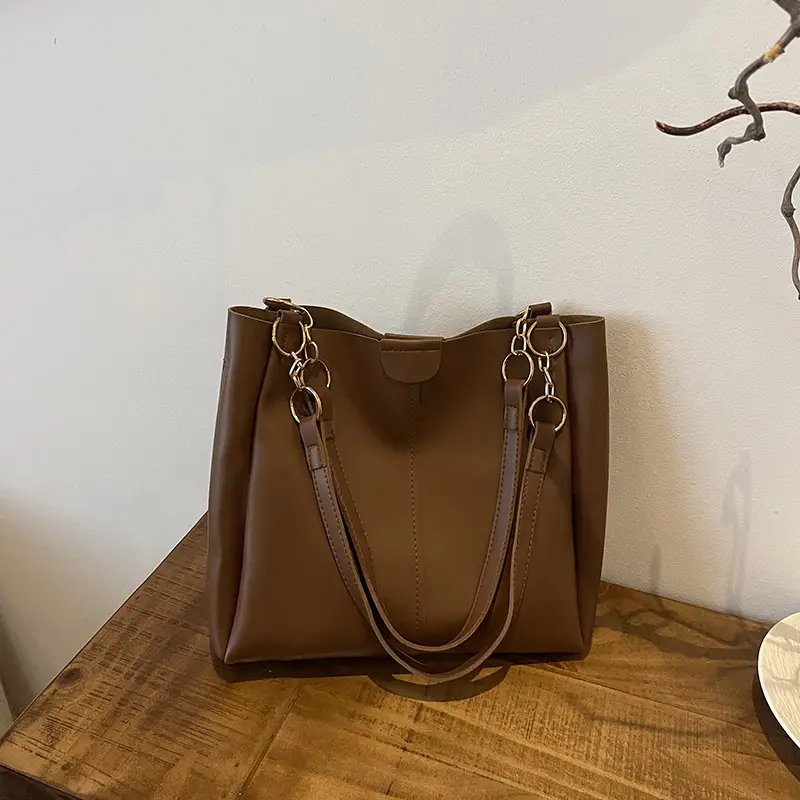 Women's Large Capacity Shoulder Bag Cream Brown