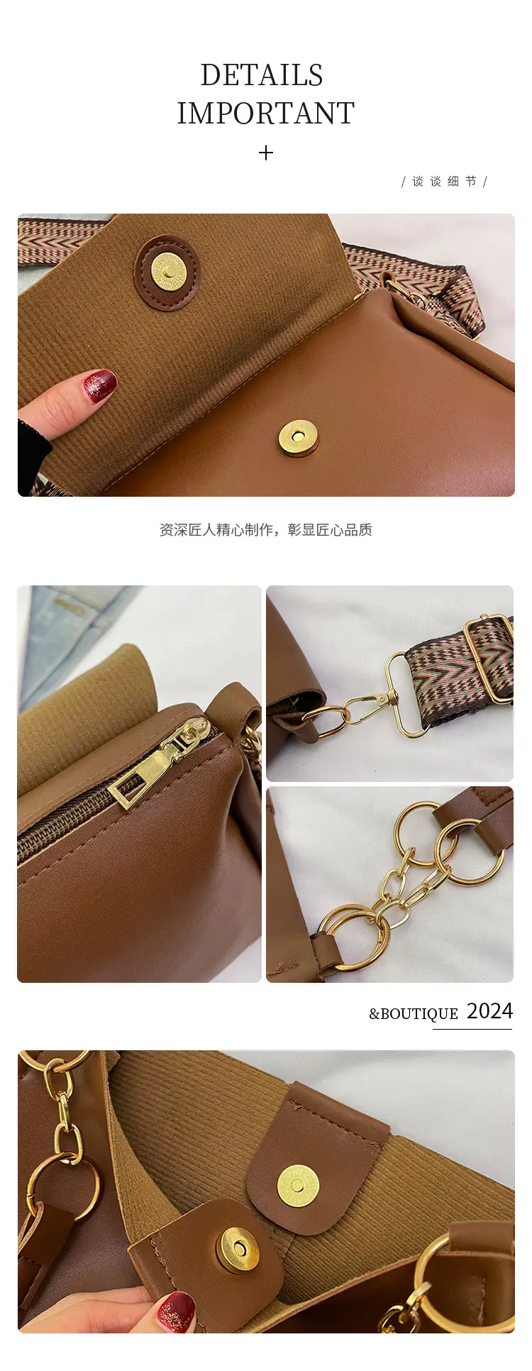 Women's Large Capacity Shoulder Bag Cream Brown — feature 3