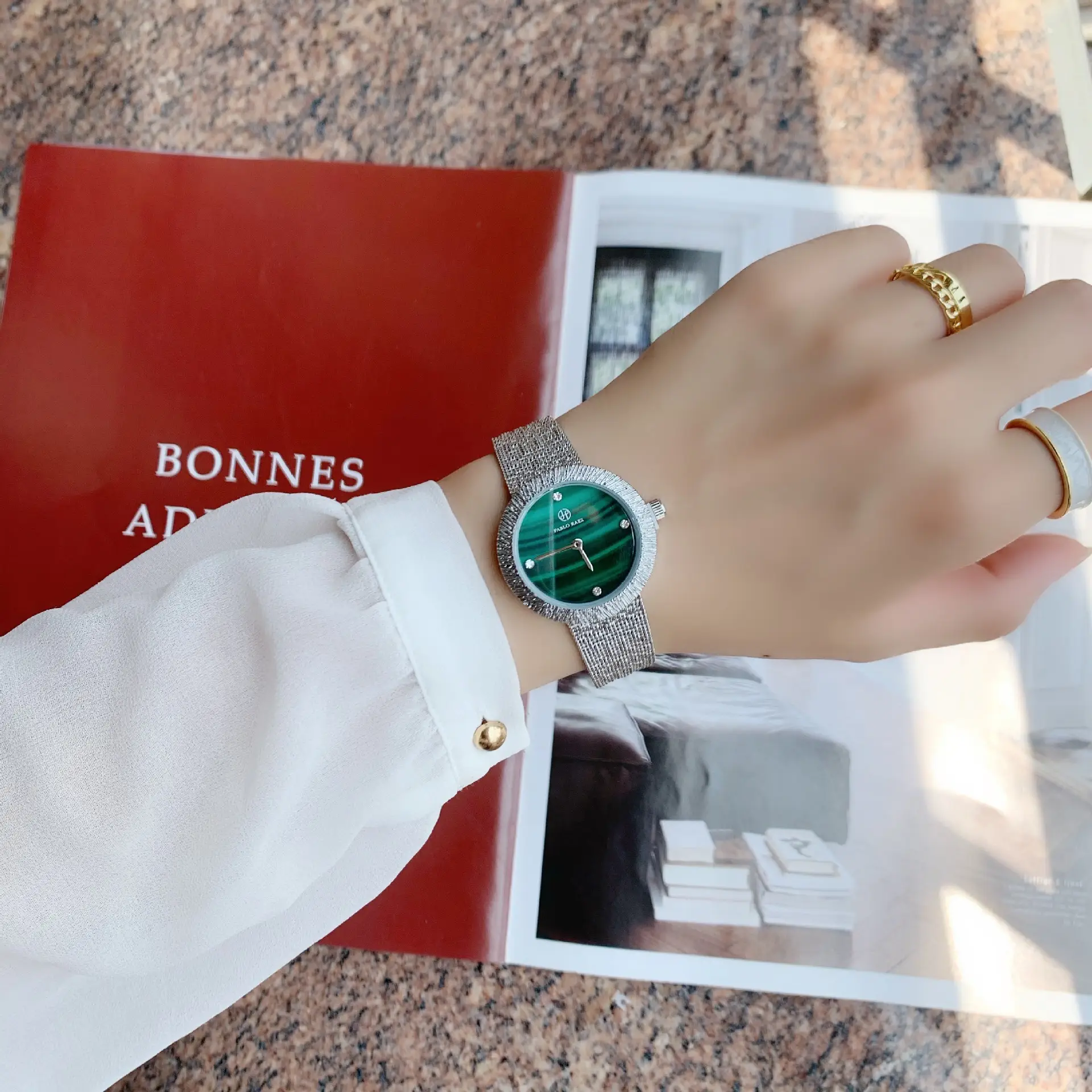 Emerald Dial Ladies Watch with Diamond Band