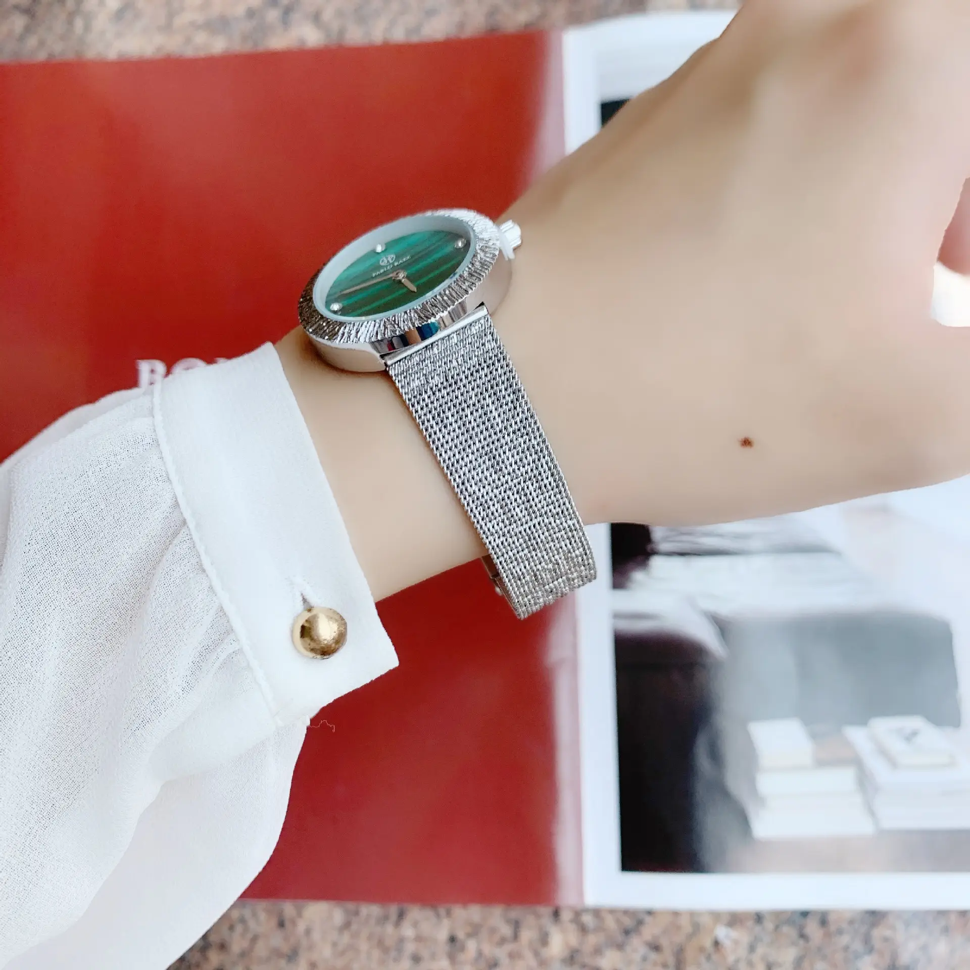 Emerald Dial Ladies Watch with Diamond Band