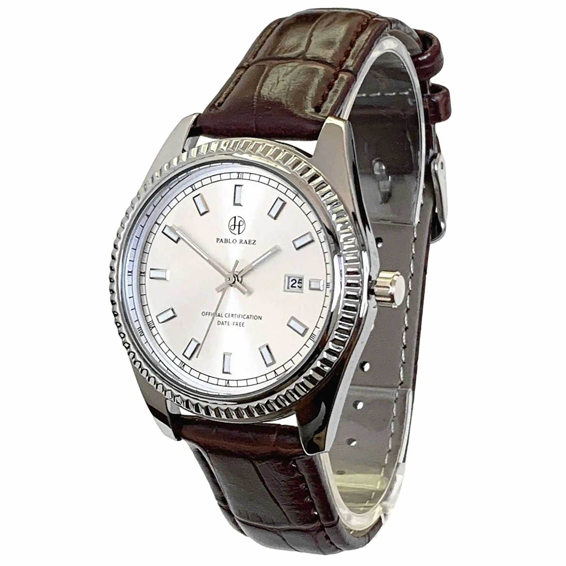 Men's Luminous Brown Leather Watch with Date Display - Image 11