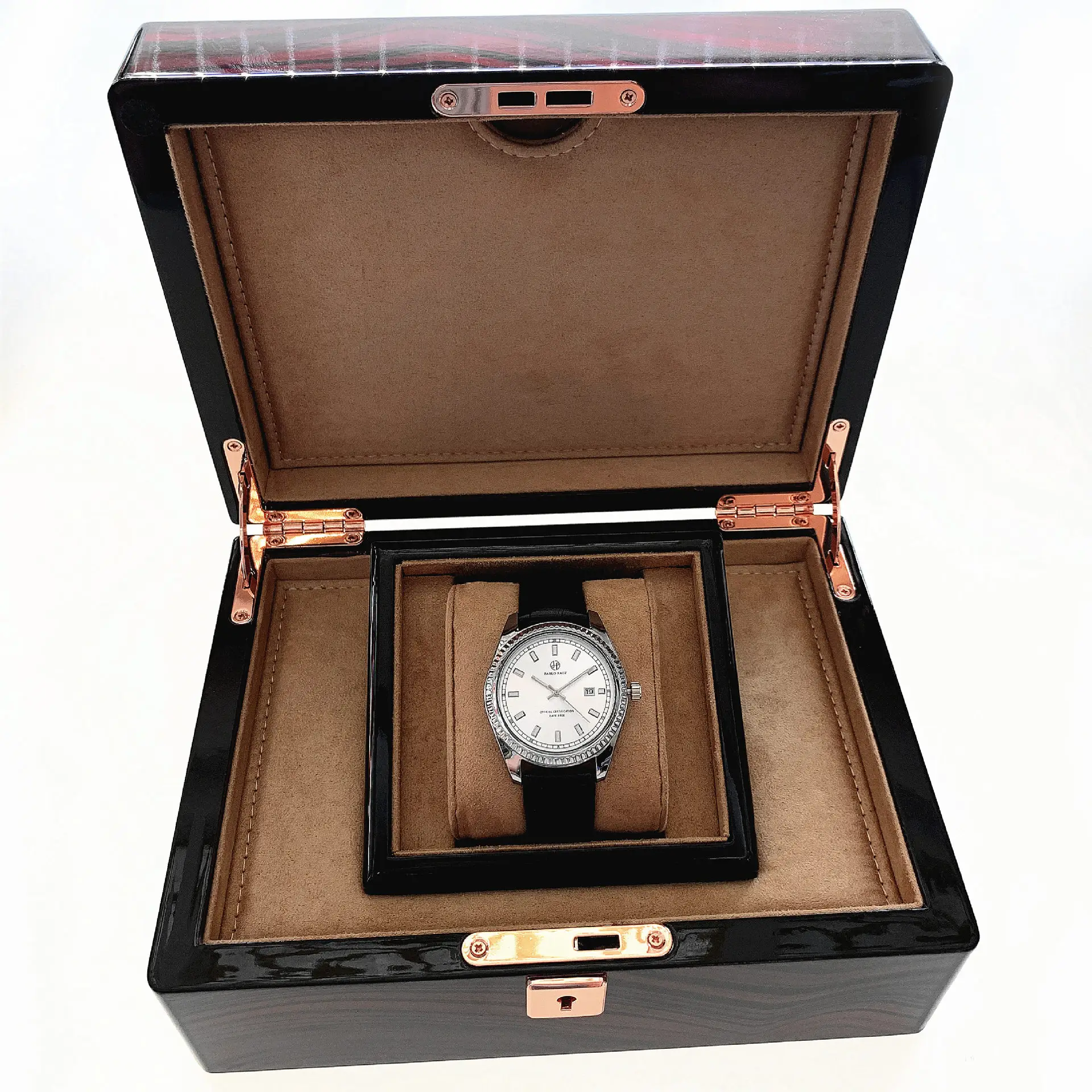 Men's Luminous Brown Leather Watch with Date Display — feature 13