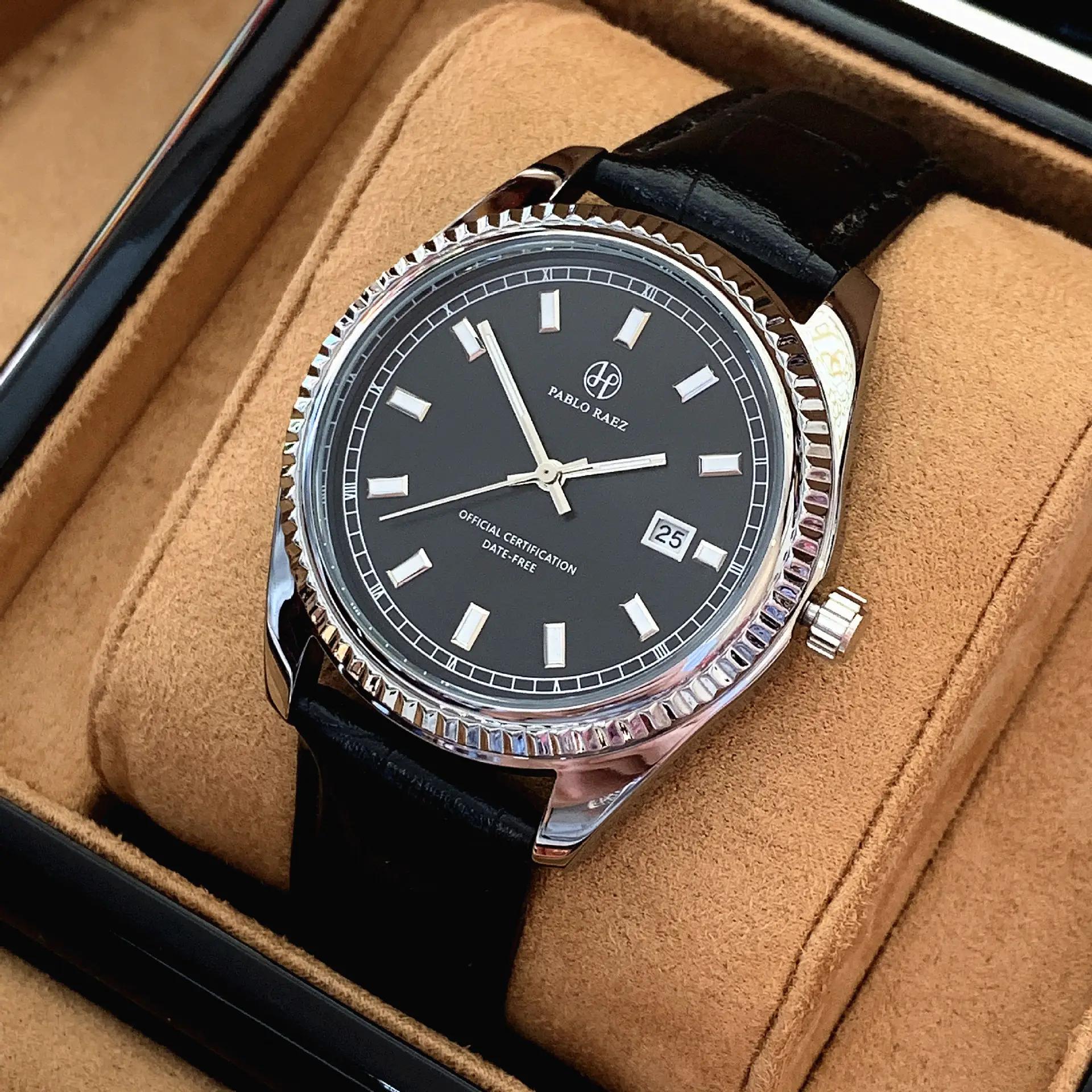 Men's Luminous Brown Leather Watch with Date Display — feature 7