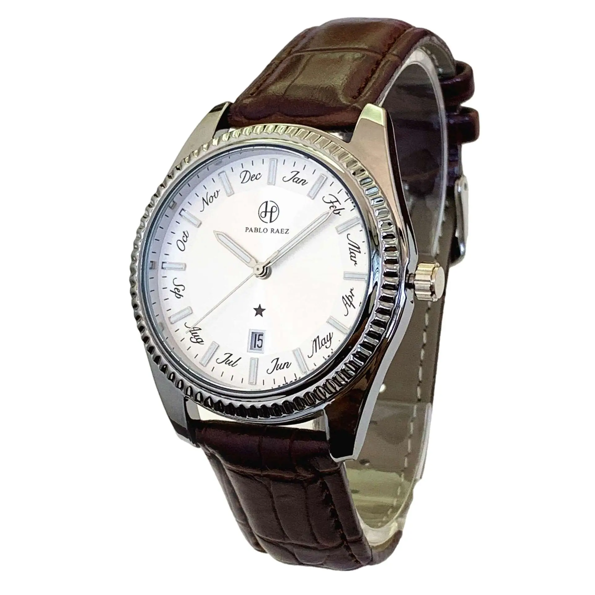 Men's Luminous Brown Leather Watch with Date Display - Image 6