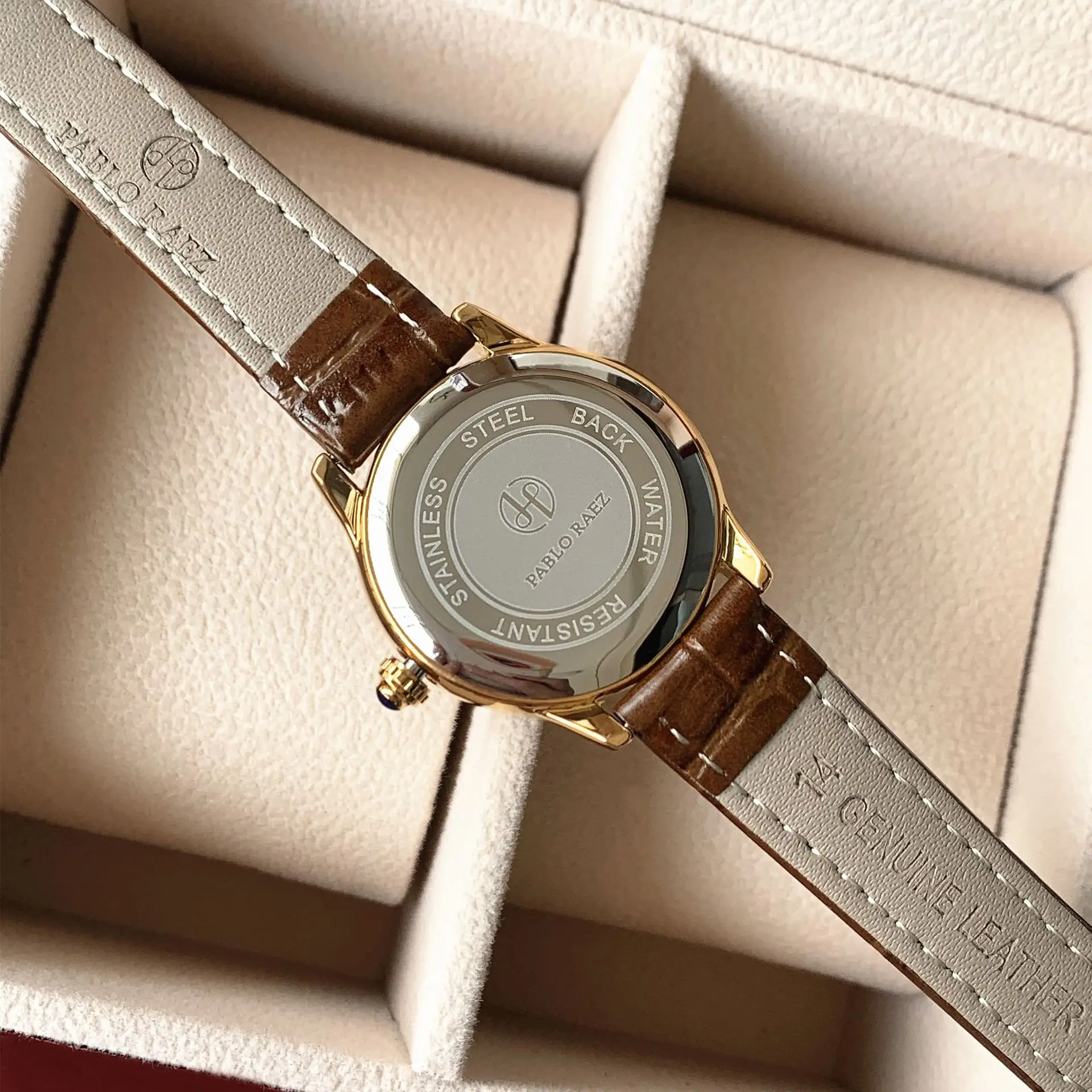 Luxury Gold Rhinestone Women's Watch Brown Leather Belt - Image 8