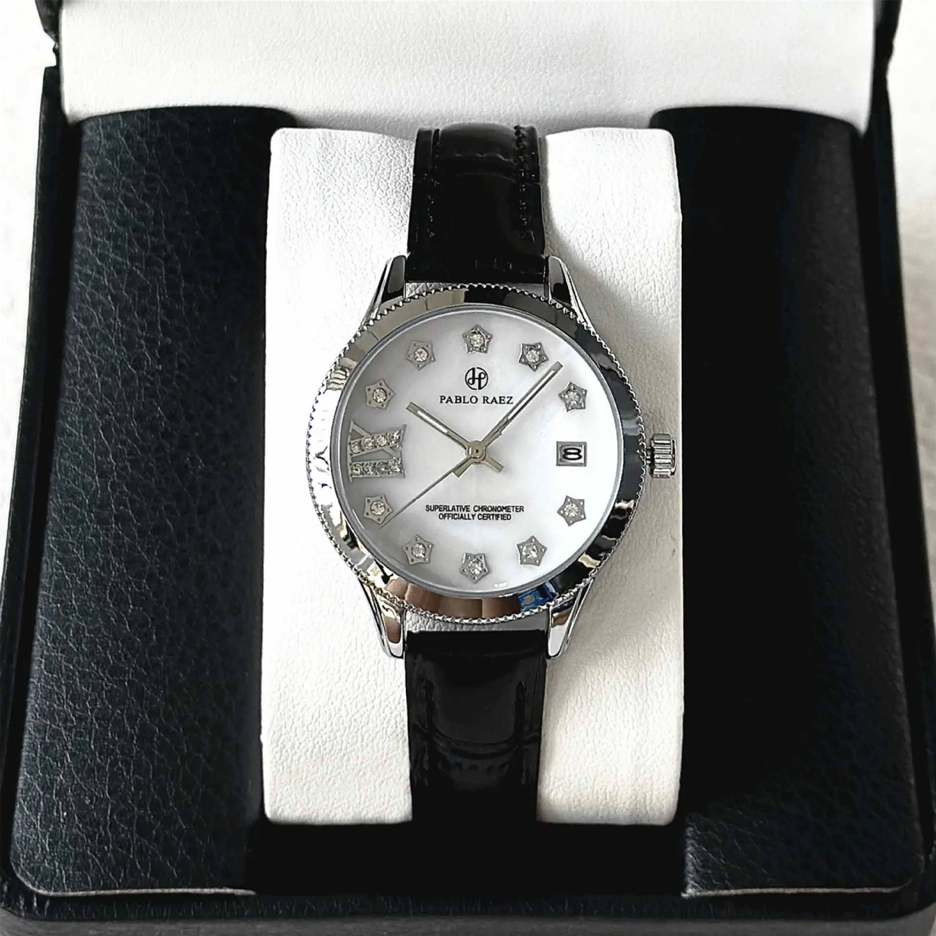 PABLO RAEZ Diamond Watch for Women Black Leather - Image 5