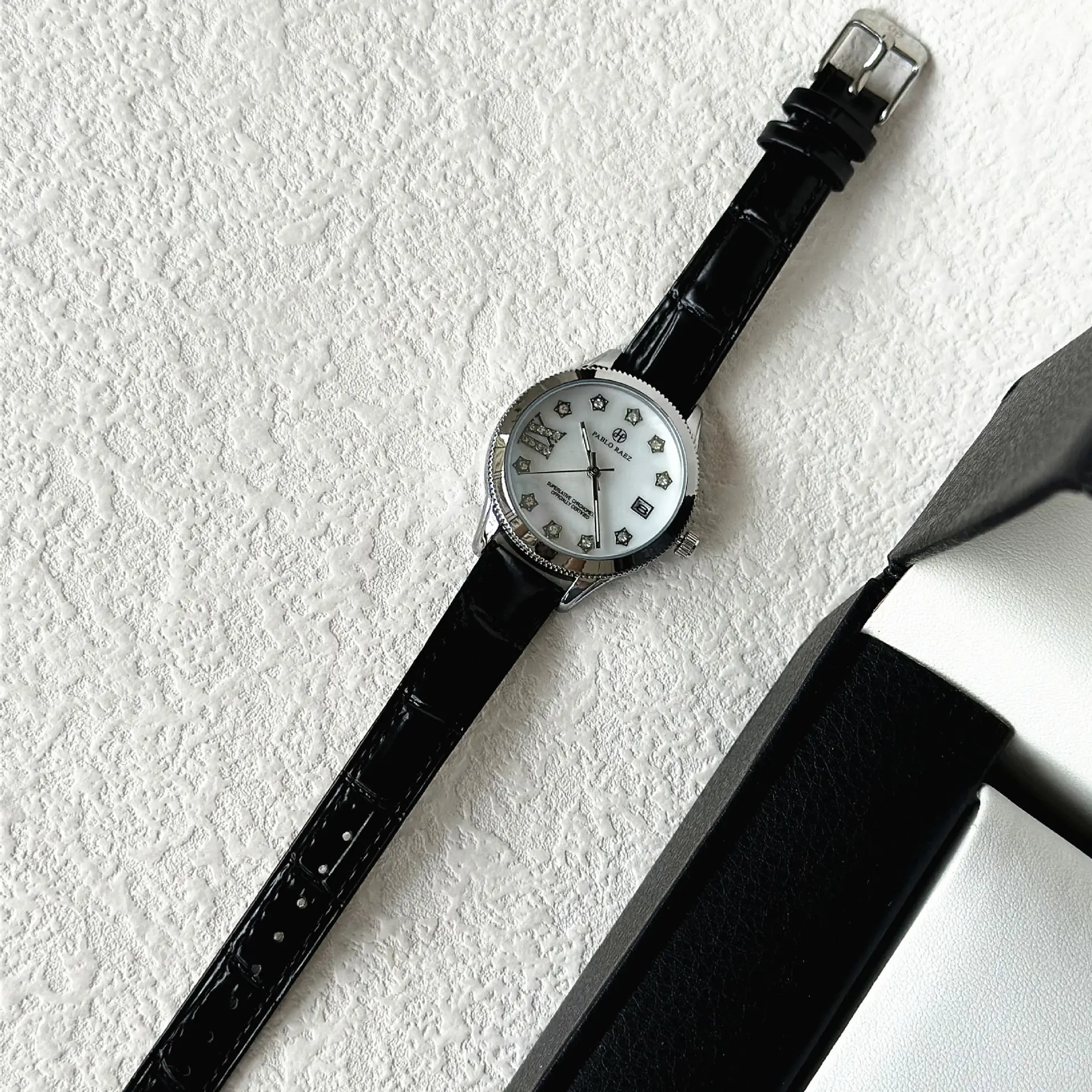 PABLO RAEZ Diamond Watch for Women Black Leather - Image 8