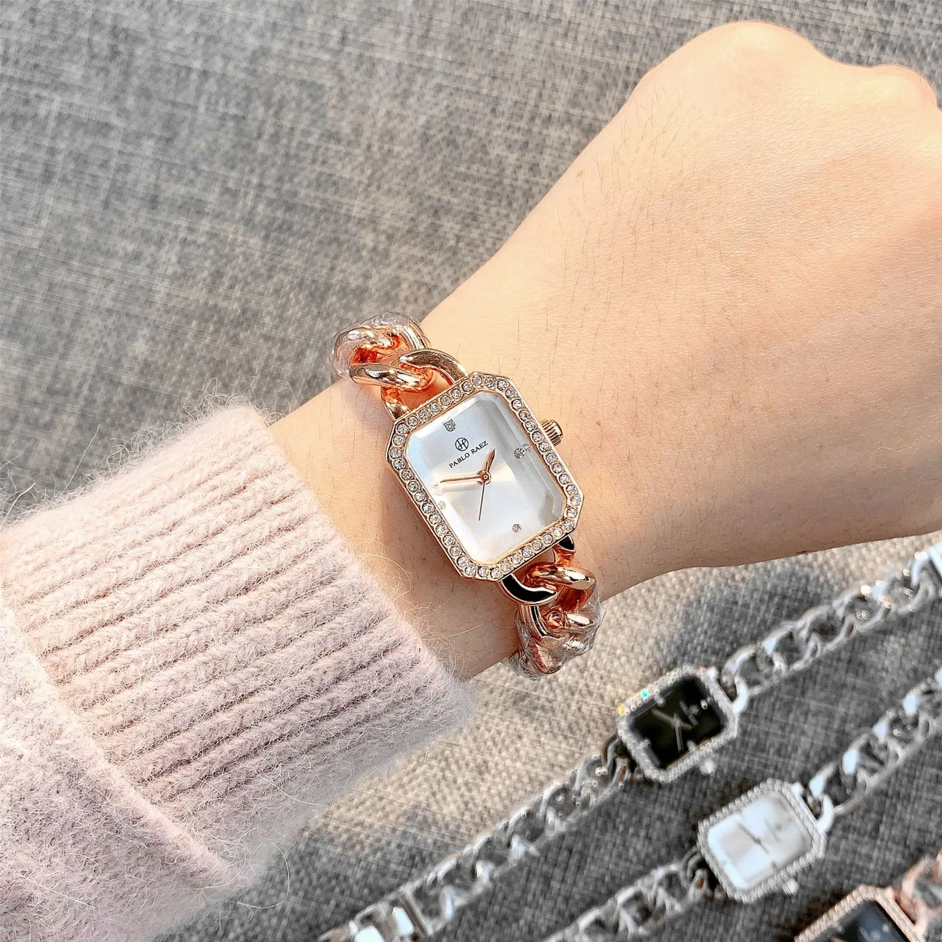 Women's Gold Chain Watch with Diamond Frame — feature 28