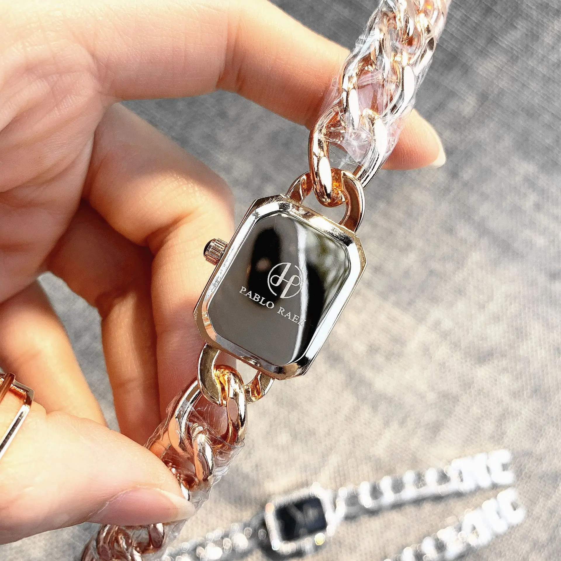 Women's Gold Chain Watch with Diamond Frame — feature 30