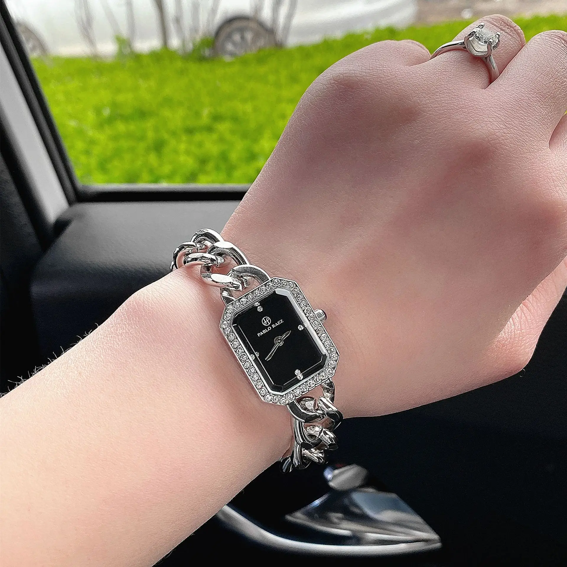 Women's Gold Chain Watch with Diamond Frame — feature 8