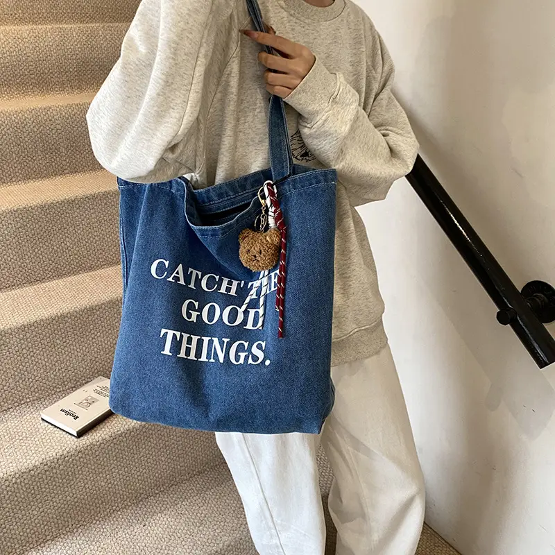 Denim Tote Bag "Catch the Good Things" Black - Image 7