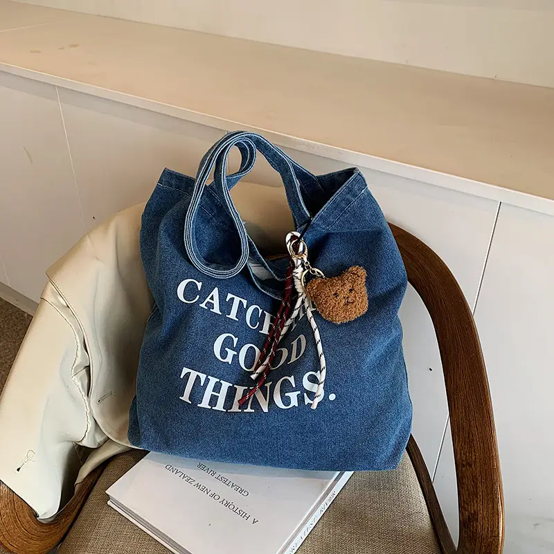 Denim Tote Bag "Catch the Good Things" Black - Image 8