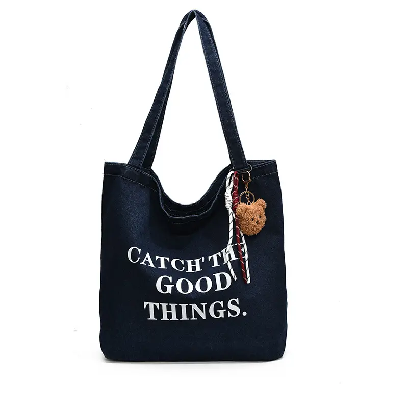 Denim Tote Bag "Catch the Good Things" Black - Image 9