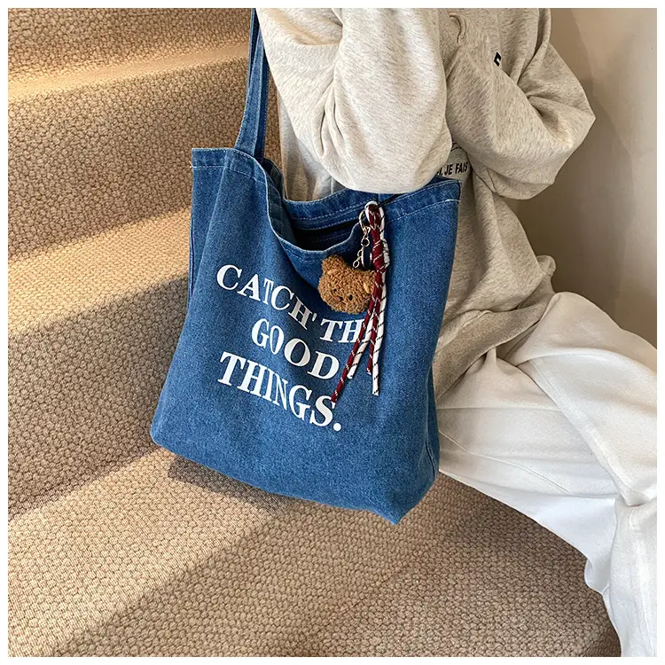 Denim Tote Bag "Catch the Good Things" Black — feature 24