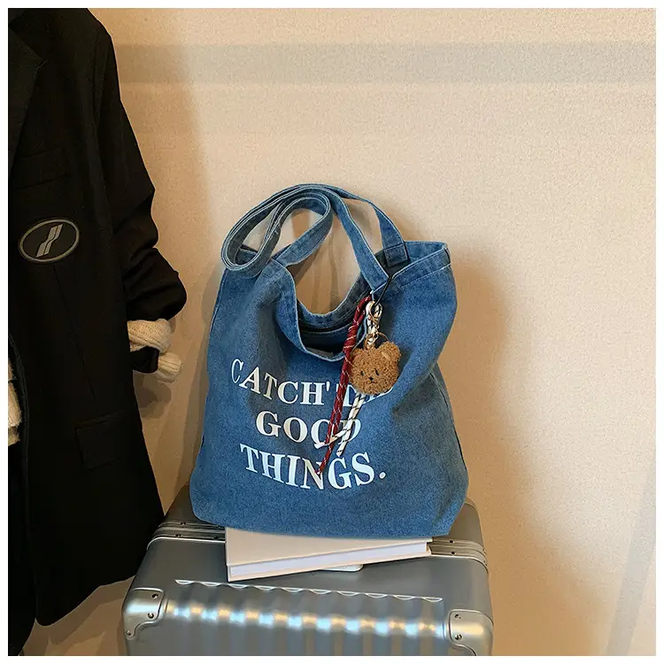 Denim Tote Bag "Catch the Good Things" Black — feature 34
