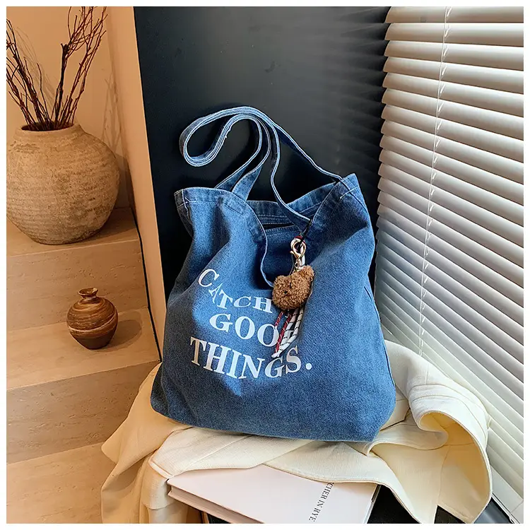 Denim Tote Bag "Catch the Good Things" Black — feature 36