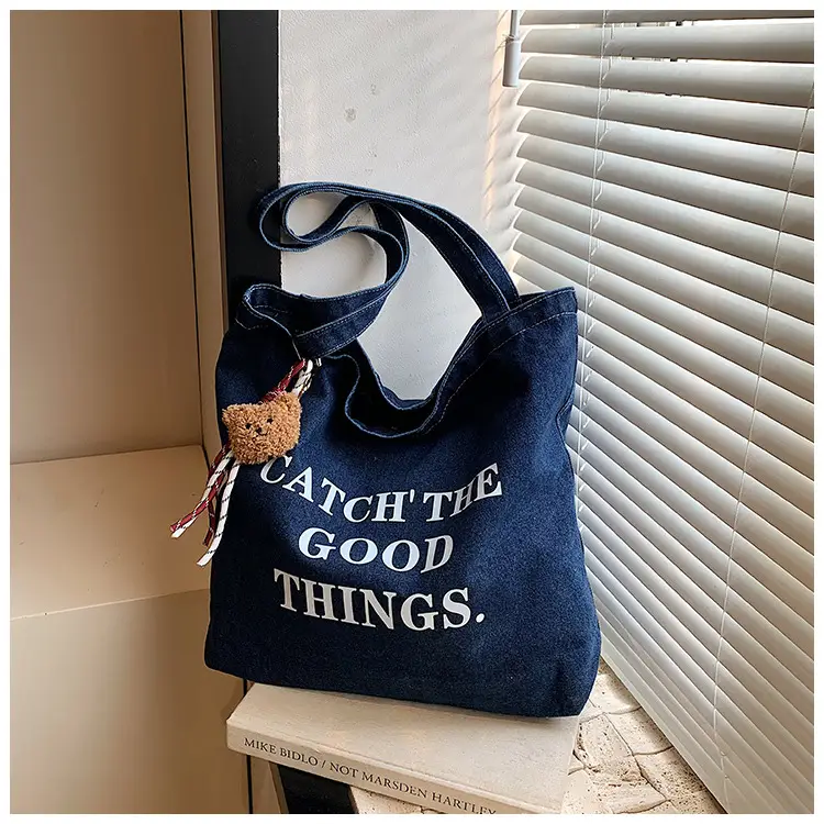 Denim Tote Bag "Catch the Good Things" Black — feature 45