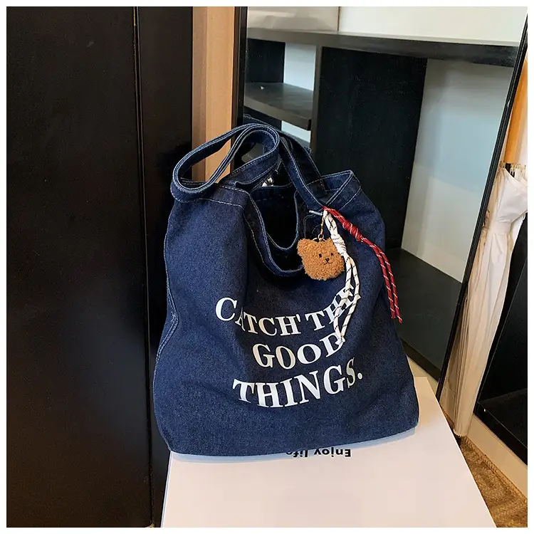 Denim Tote Bag "Catch the Good Things" Black — feature 48