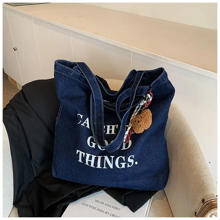 Denim Tote Bag "Catch the Good Things" Black — feature 49