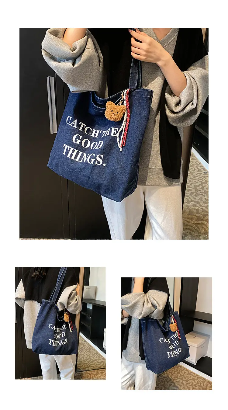 Denim Tote Bag "Catch the Good Things" Black — feature 6
