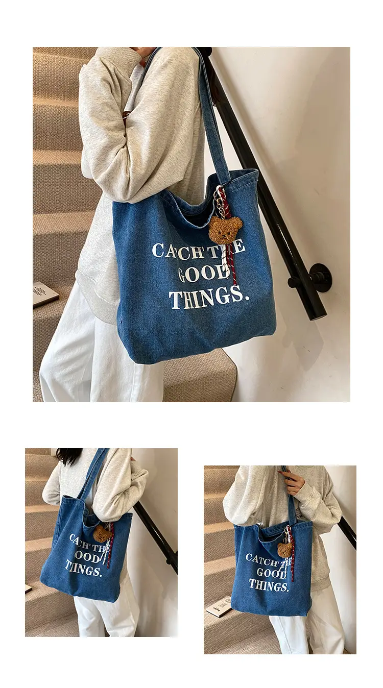 Denim Tote Bag "Catch the Good Things" Black — feature 7
