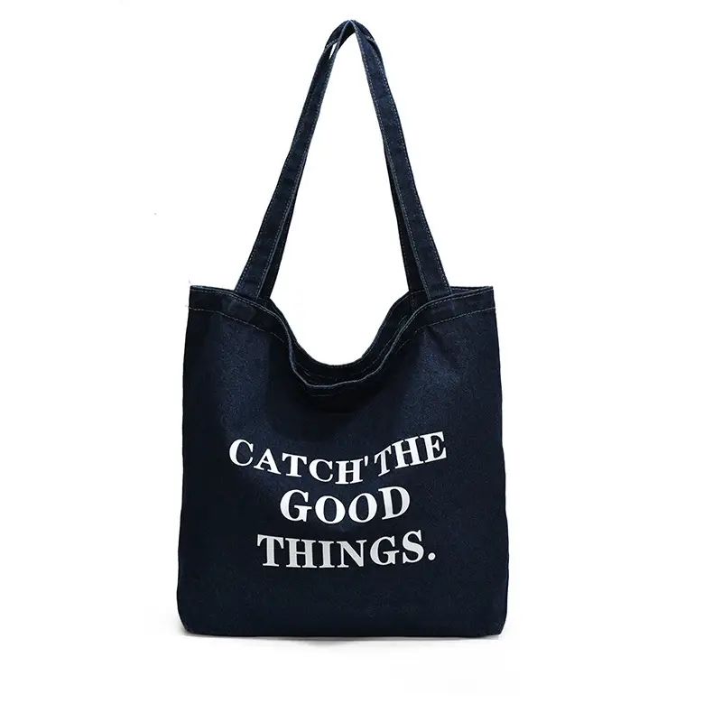 Denim Tote Bag "Catch the Good Things" Black - Image 2