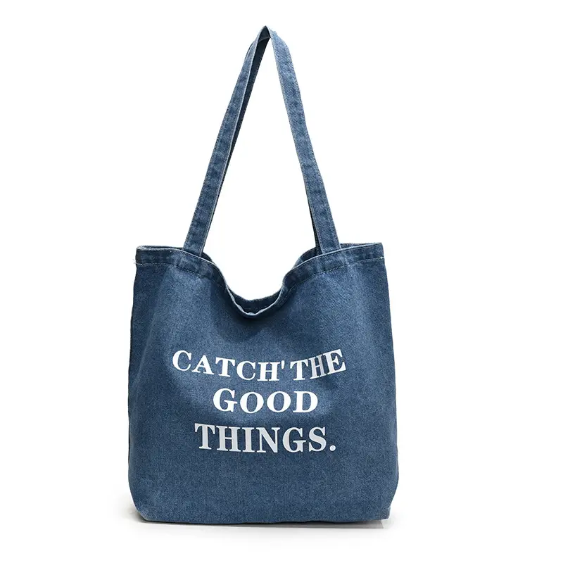 Denim Tote Bag "Catch the Good Things" Black - Image 3