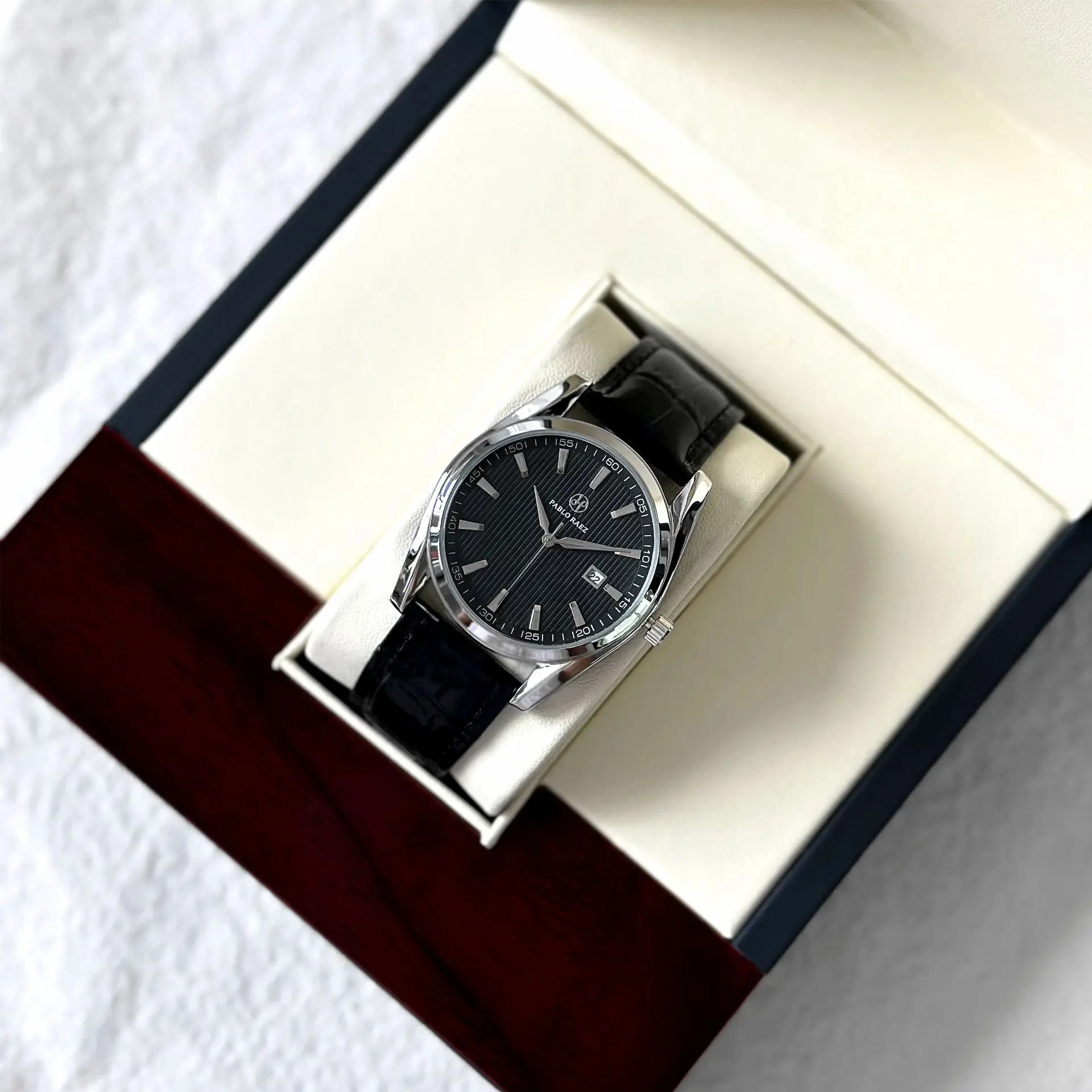 Men's Waterproof Black Dial Analog Watch with Leather Strap - Image 7