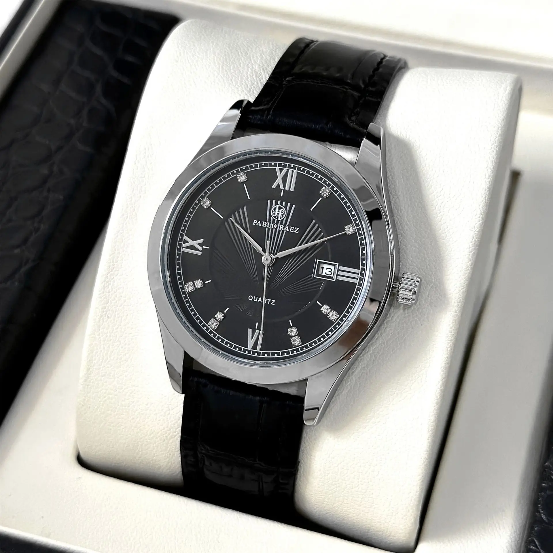 Men's Luxury Watch Black Dial Roman Numeral Stainless Steel - Image 4