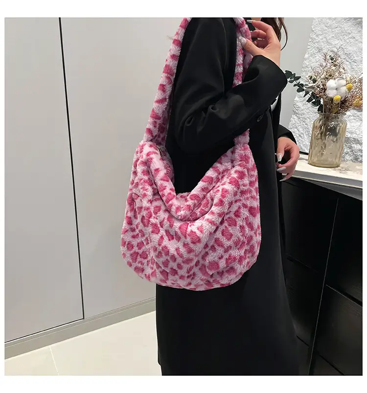 Pink Leopard Print Plush Shoulder Bag — feature 17