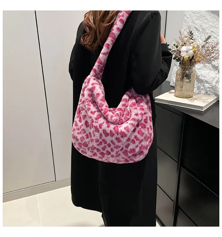 Pink Leopard Print Plush Shoulder Bag — feature 18