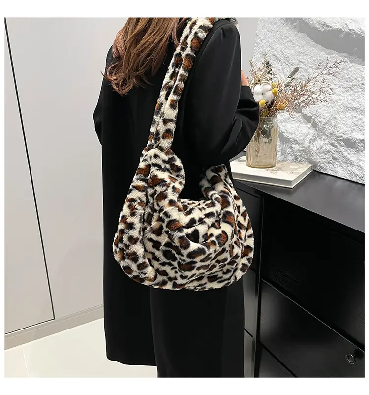 Pink Leopard Print Plush Shoulder Bag — feature 20