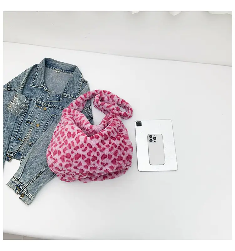 Pink Leopard Print Plush Shoulder Bag — feature 29