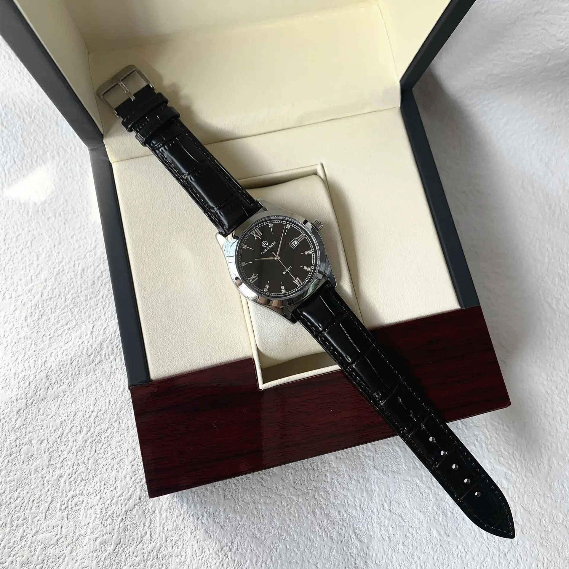 Men's Quartz Watch with Leather Belt, Silver Dial, 10W - Image 12