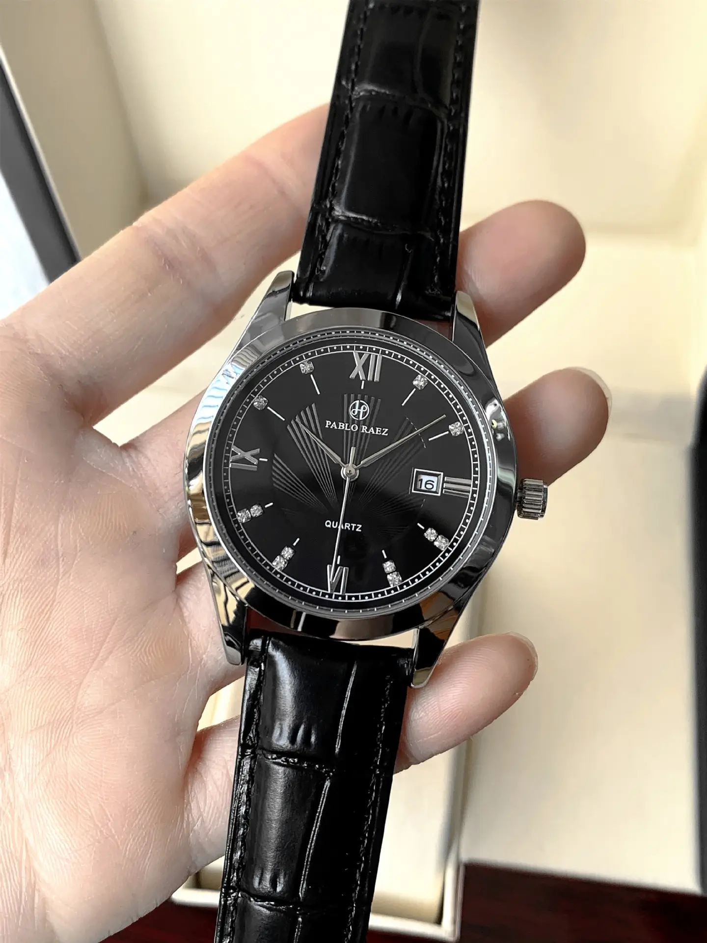 Men's Quartz Watch with Leather Belt, Silver Dial, 10W — feature 12