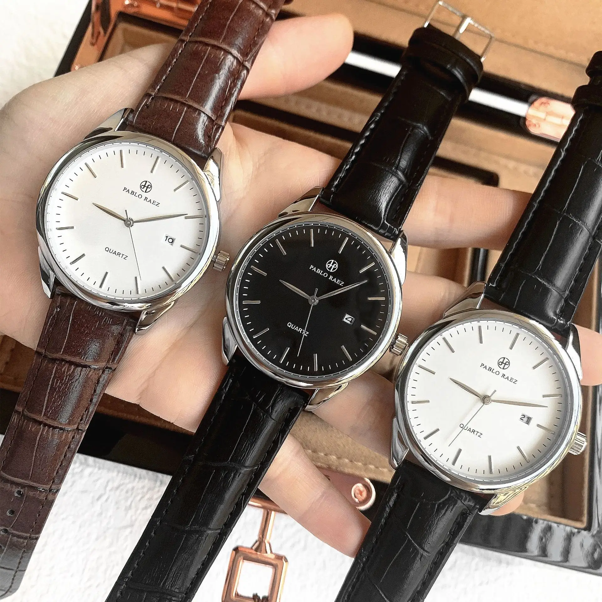 Men's Quartz Watch with Leather Belt, Silver Dial, 10W — feature 18