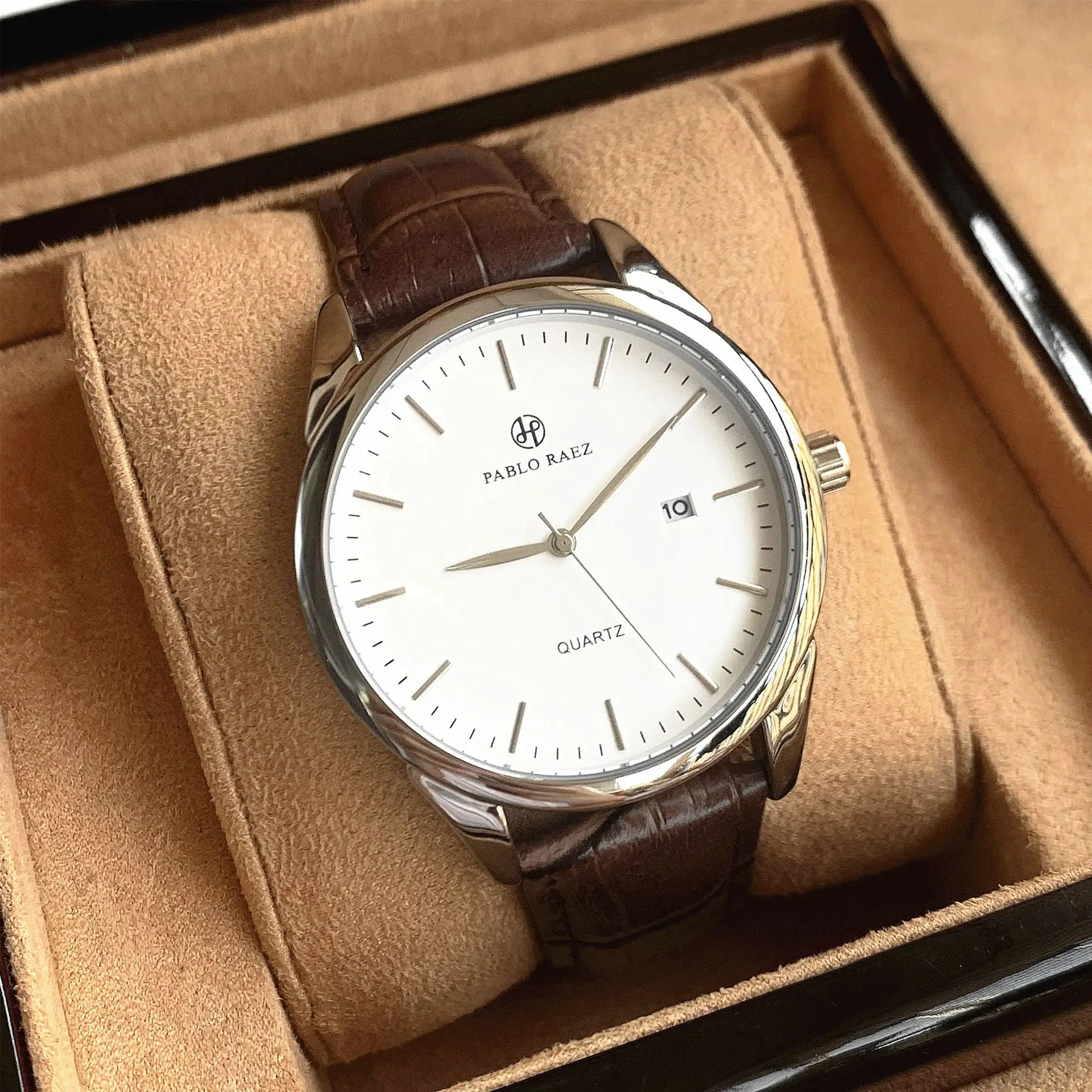 Men's Quartz Watch with Leather Belt, Silver Dial, 10W — feature 23
