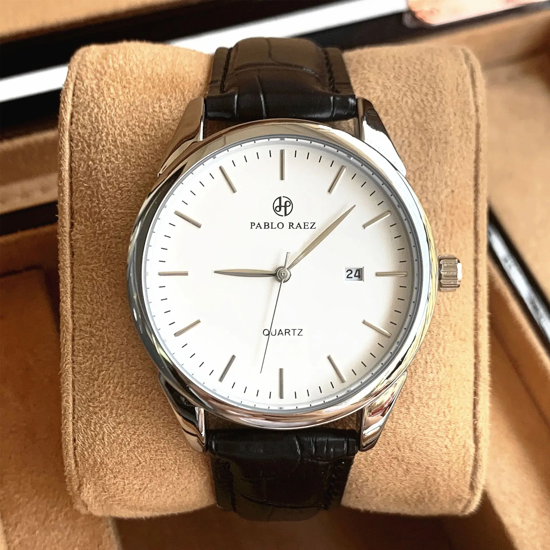 Men's Quartz Watch with Leather Belt, Silver Dial, 10W — feature 24