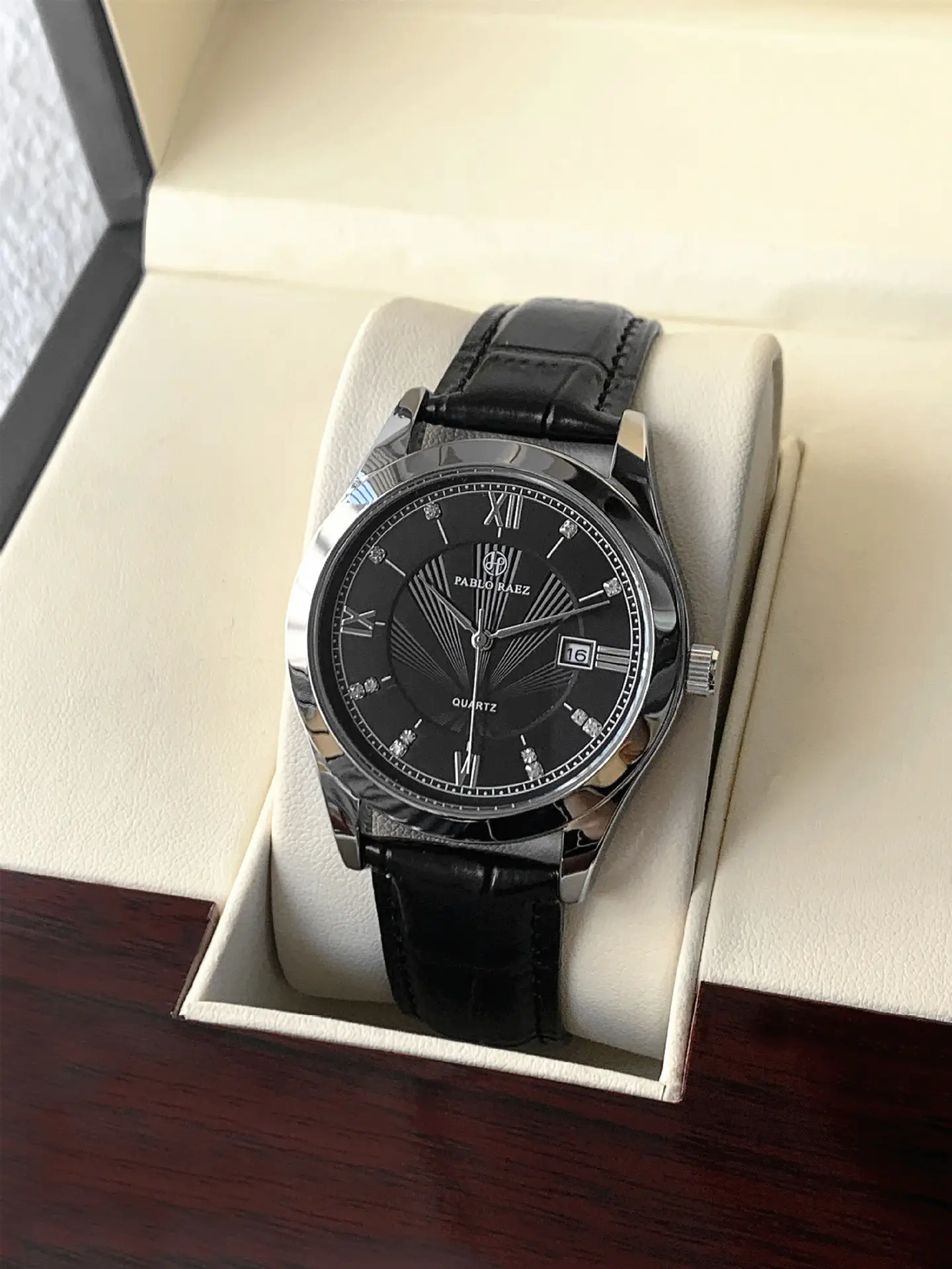 Men's Quartz Watch with Leather Belt, Silver Dial, 10W — feature 7