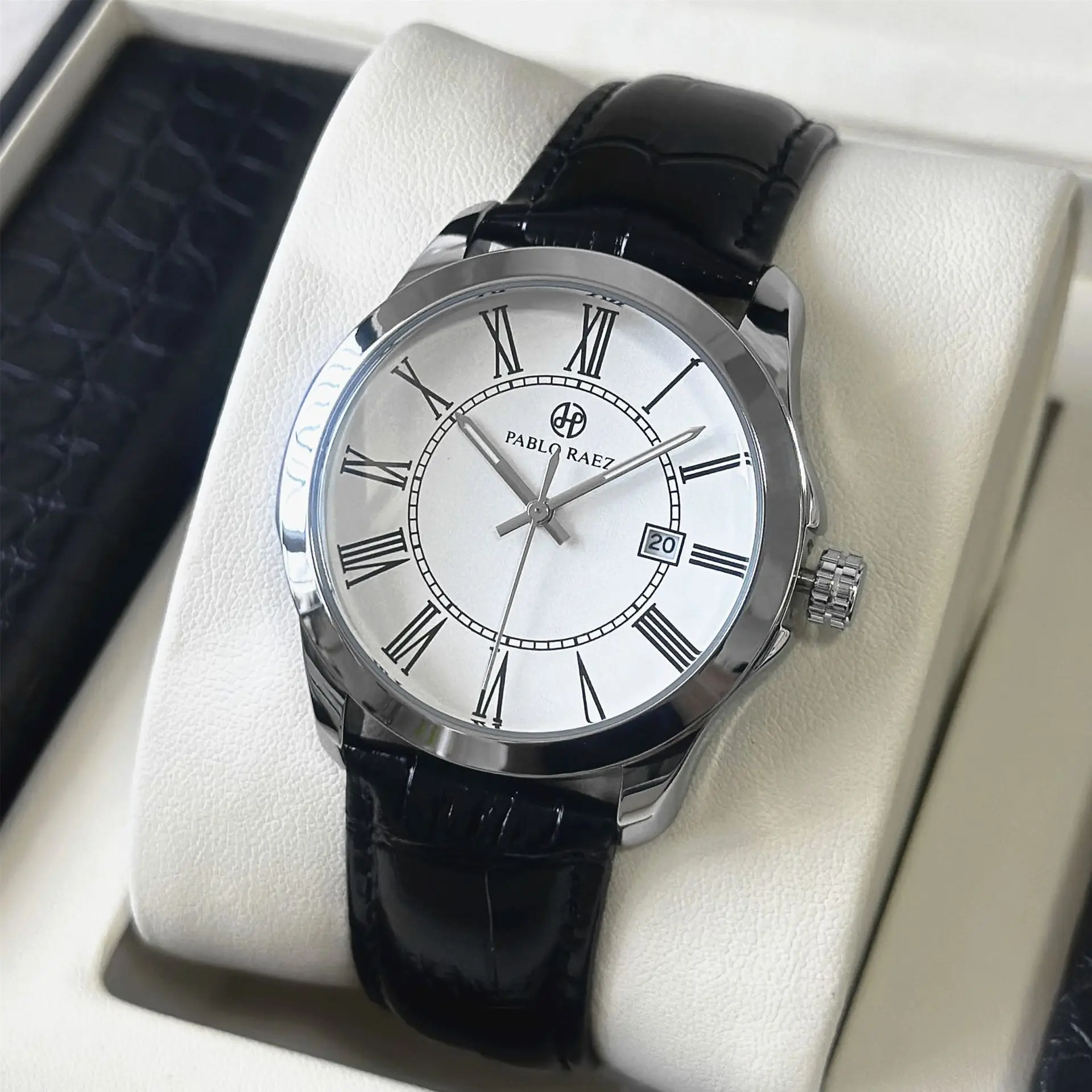 Men's Quartz Watch with Roman Dial & Black Strap - Image 3